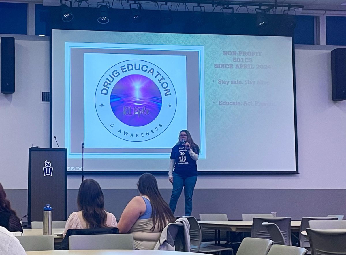 Lily Hanson, President of Psychology club, opens the event in Kryzsko Great River Ballroom on Feb. 18 and introduces RIPple to the audience.