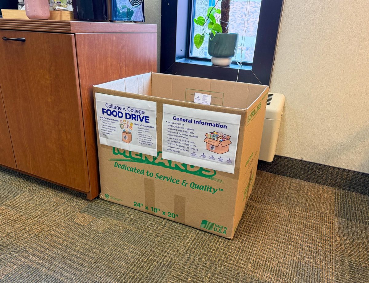 Gaining support for the on-campus food shelf, the Warrior Cupboard, took a fun twist with a competition between the colleges. 